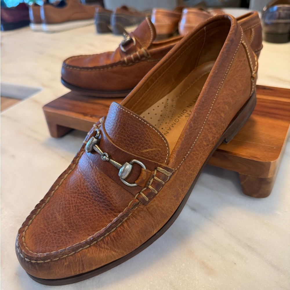 Martin Dingman Brown Leather Loafers with Silver Accent